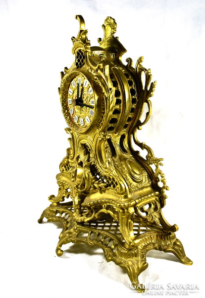 Spectacular solid copper fireplace clock in neo-rococo style with case!