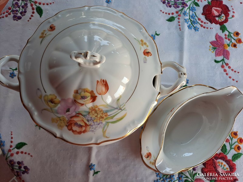 Csodálatos antik pipacsos lengyel Tielsch walbrzych  porcelán leveses és szószos tál
