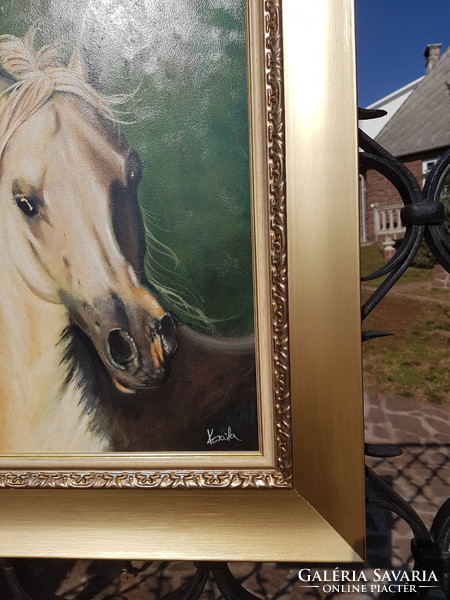 Korenika iván: horse, portrait, oil, wood 30x40 cm, painting, modern photo frame.