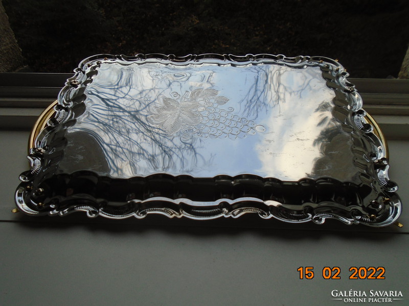 Bergner chrome-plated steel tray with gilded grape pattern 30x23 cm