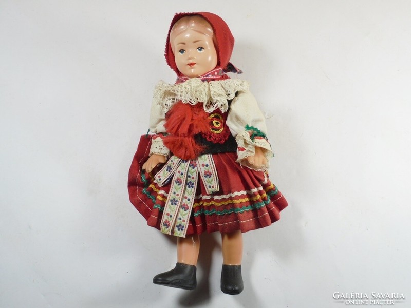 Retro old doll in plastic folk costume, 19.5 cm tall