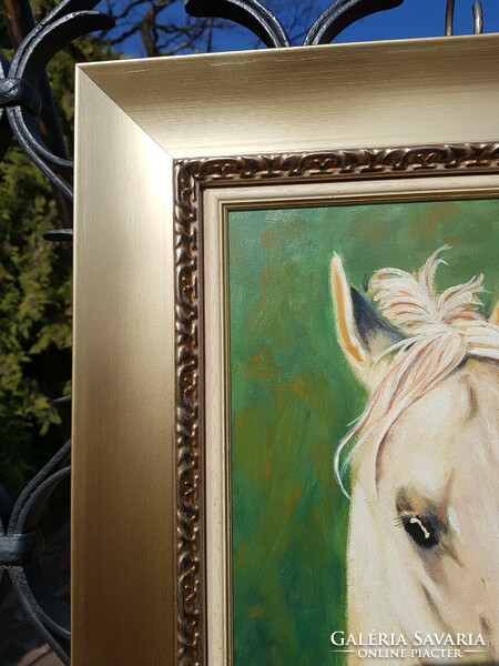 Korenika iván: horse, portrait, oil, wood 30x40 cm, painting, modern photo frame.