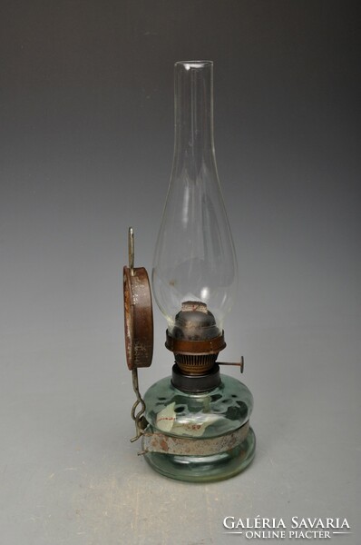 Kerosene lamp, peasant lamp, green glass tank - works.