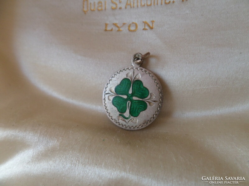 Antique silver enamel clover pendant