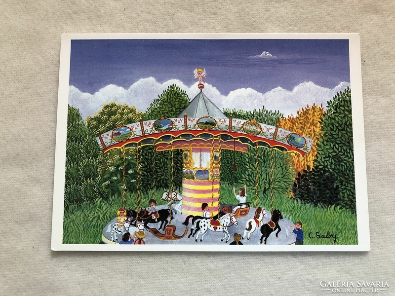 Unicef postcard, kids, carousel - postman