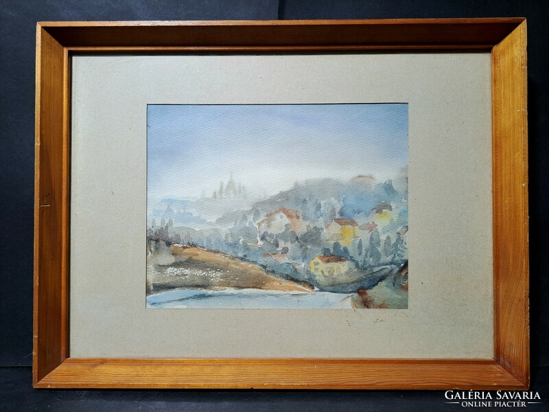 Akvarell tájkép - méret kerettel 40x30 cm - ajándék Mocsai Géza úrnak