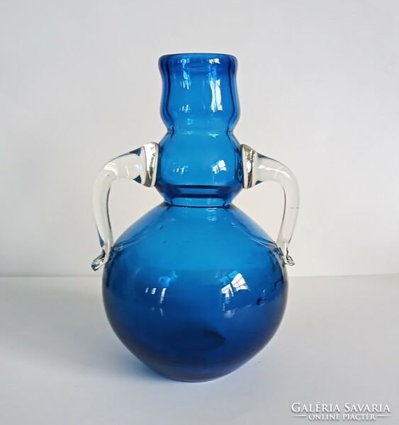 1970 huta glass turquoise Polish vase 18cm zofia pasek?