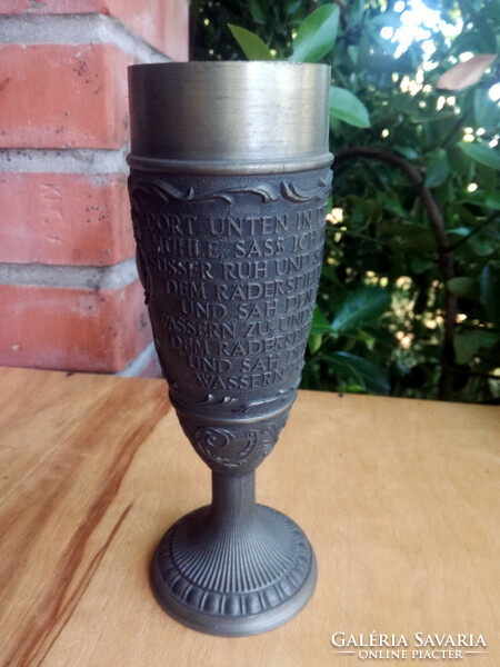 Vintage German pewter protruding viable and inscribed cup goblet -18 cm