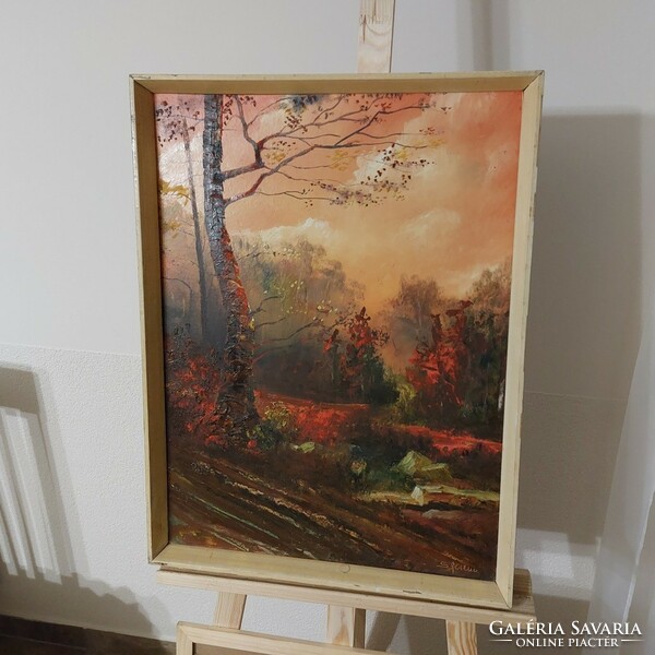 (K) cozy landscape painting with beautiful colors 49x64 cm frame, signed
