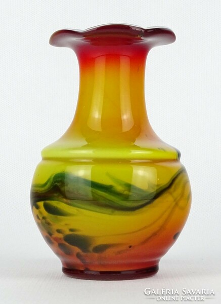 1M065 Régi művészi színezett üveg váza 12.5 cm