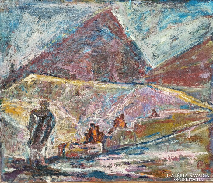 Patay Éva (1900 - 1984) Győri festő a Vizparton c. festménye 50-50-as évek Eredeti Garanciával!
