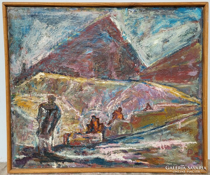 Patay Éva (1900 - 1984) Győri festő a Vizparton c. festménye 50-50-as évek Eredeti Garanciával!