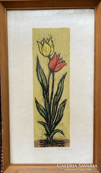 Matthias Réti: tulip - colored linocut
