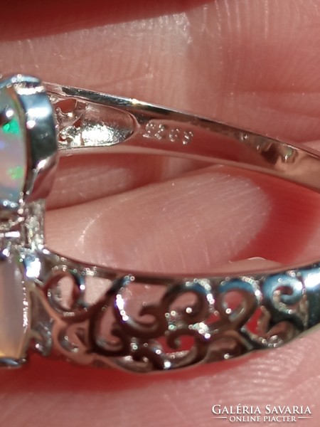 Ethiopian fire opal 925 silver ring 57