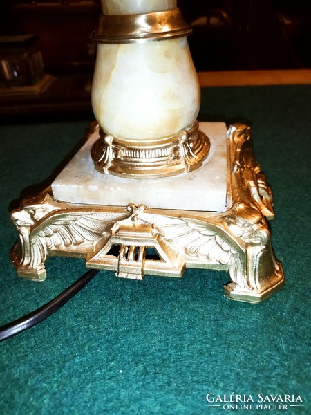 Beautiful antique empire large marble table lamp with polished shade, refurbished, new cable 55 cm