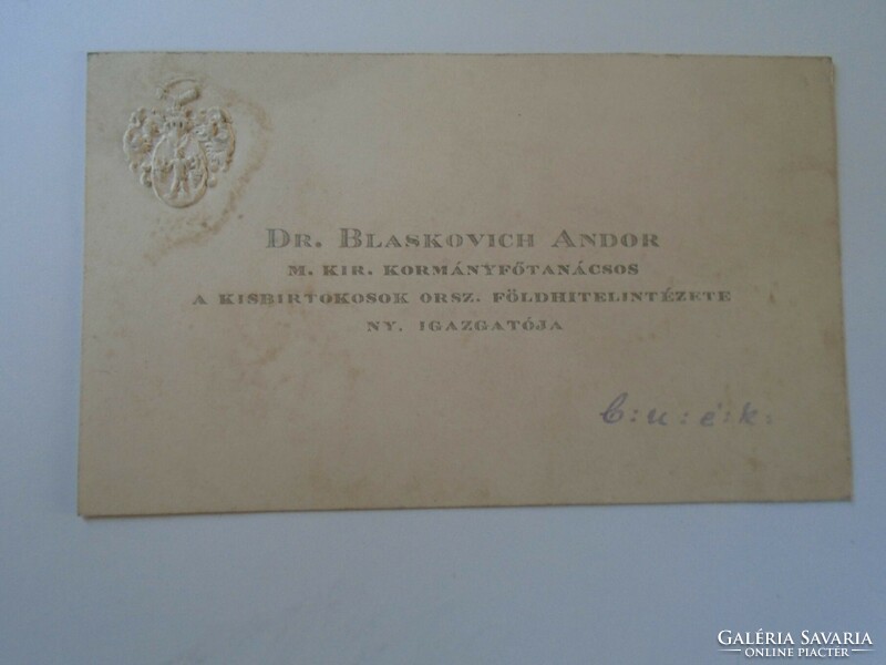 ZA416.15 Dr. Blaskovich Andor  m.kir. kormányfőtanácsos  -Tápiószele - névjegykártya 1920-30's
