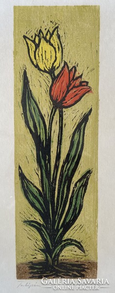 Réti Mátyás: Tulipán - színes linómetszet
