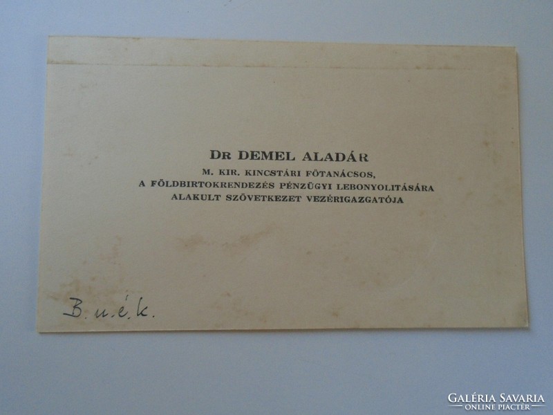 Za416.13 Dr. Aladár Demel m.Kir.Kincstári chief adviser, representative of the National Assembly business card 1930's