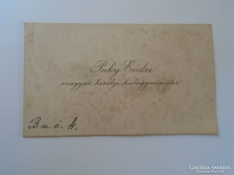 ZA416.19  Dr. bizáki Puky Endre külügyminiszter - Kassa Szovátafürdő  névjegykártya 1930's