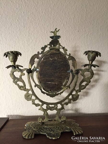 Antik pipere asztali tükör gyertyatartóval