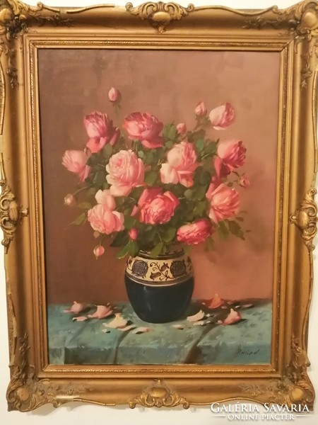 Murin Vilmos(1891-1952),gyönyörű és hatalmas, eredeti olaj/vászon virágcsendélet festménye, aukción!