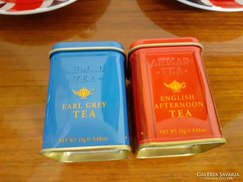 Angol zászlós porcelán teás csésze fémdoboz teás doboz 4 db