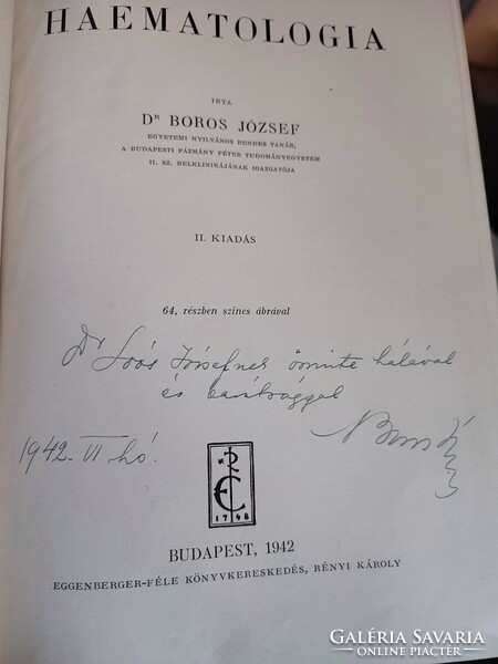Dr. József Boros: haematolgóia 1942 - autographed!