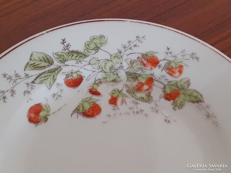 Old porcelain wall plate with forest strawberry pattern, fruit folk wall decoration