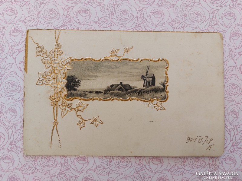 Old postcard 1901 embossed postcard landscape plant pattern