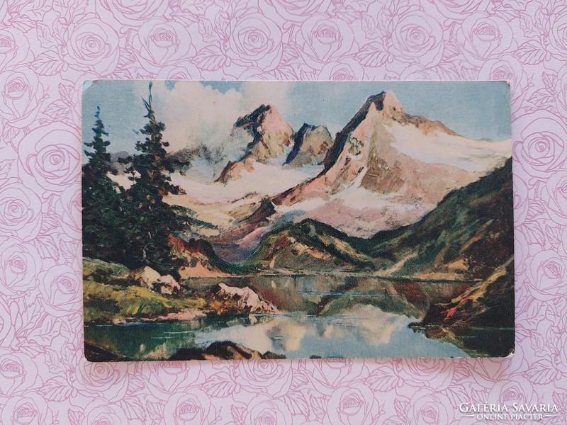 Régi képeslap levelezőlap tájkép tó hegyek