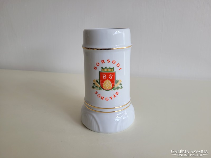 Old retro borsod brewery advertising raven house porcelain beer mug cup