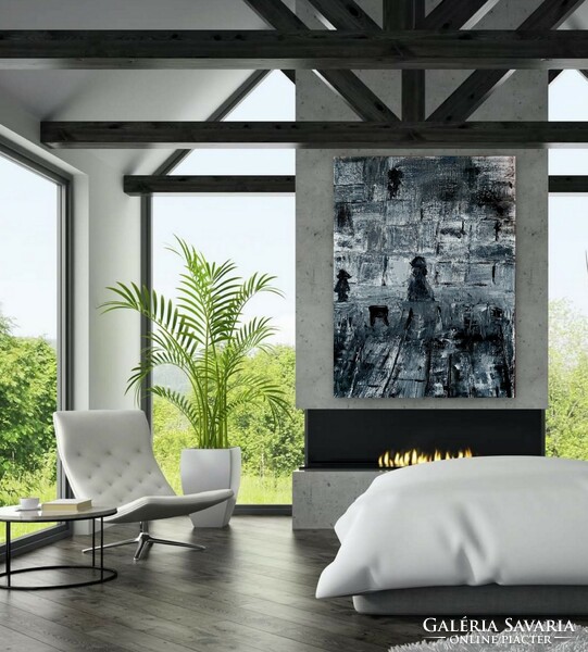"Siratófal " akril festmény,  40 x 30 cm,  fa, szép fekete fakerettel
