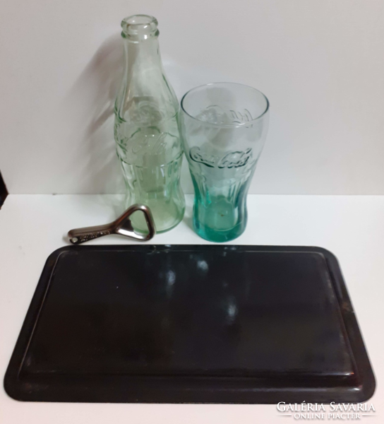 Old coca-cola collection beer opener enamel tray glass and glass are for sale together