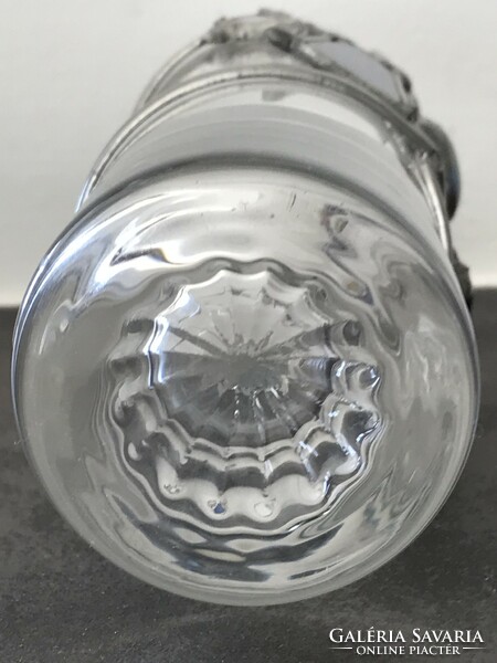 Ólomüveg rátéttel díszített kézműves váza, 18 cm magas