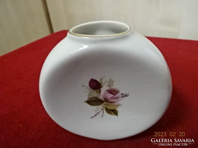 Aquincum porcelain vase, rose pattern, round, height 8.5 cm. Jokai.