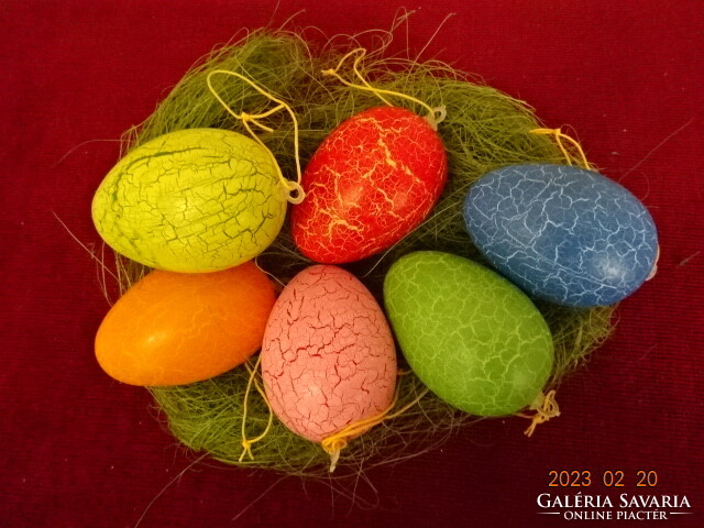 Húsvéti tojás, hajszál erezett mintával, magassága 6 cm. Hat darab. Jókai.