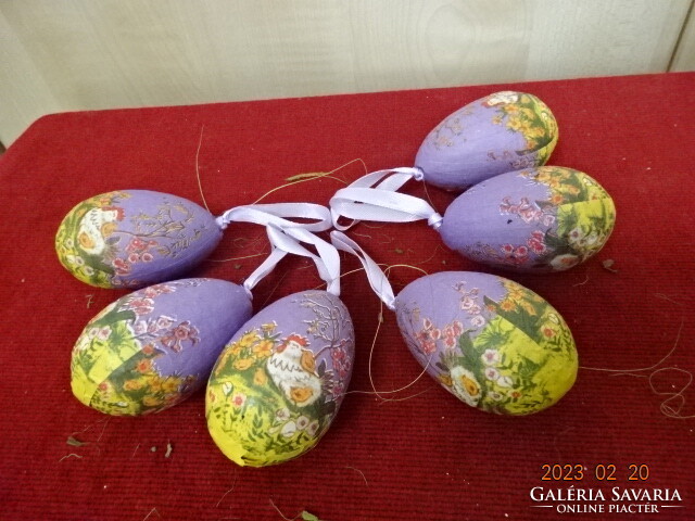 Easter egg with hen pattern, purple, height 6 cm. Six pieces. Jokai.