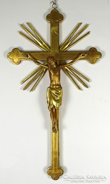 1L909 antique huge gilded home altar crucifix 100.5 X 55.5 Cm
