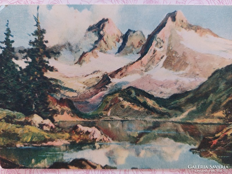 Régi képeslap levelezőlap tájkép tó hegyek