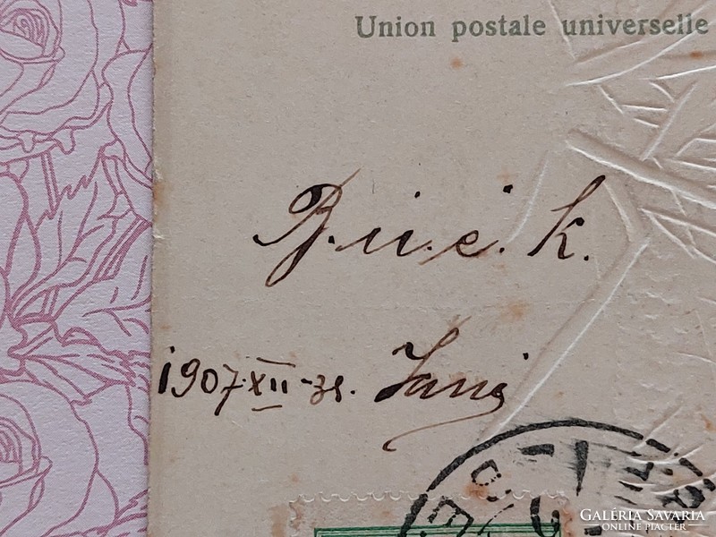 Régi képeslap 1907 dombornyomott madár mintás levelezőlap