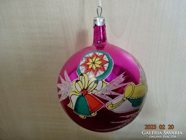 Christmas glass ball, pink base color, hand-painted pattern. Jokai.