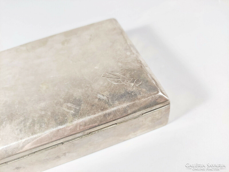 Antique art deco 0.800 Silver 377 gram card box with diana head stamp, 1930s (j337)