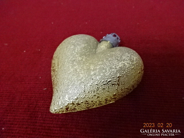 Karácsonyi szív alakú dísz. aranyozott, magassága 7 cm. Jókai.