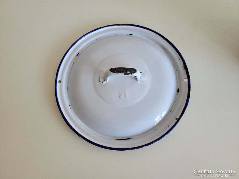 Régi kék fehér zománcos WM Csepel fedeles tejes vödör fejővödör zománcozott Weiss Manfréd edény
