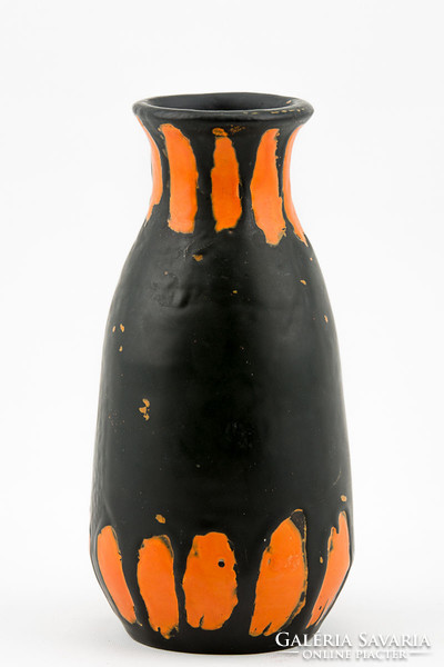 Gorka livia, retro 1950 black and yellow 19.5 Cm artistic ceramic vase, perfect! (G007)