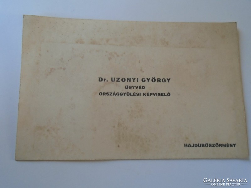 ZA418.1 Dr. Uzonyi György ügyvéd -országgyűlési képviselő Hajdúböszörmény névjegykártya 1930's