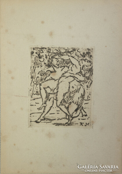 Károly Kernstok (1873 - 1940): girl abduction etching, 10 x 8 cm marked kk