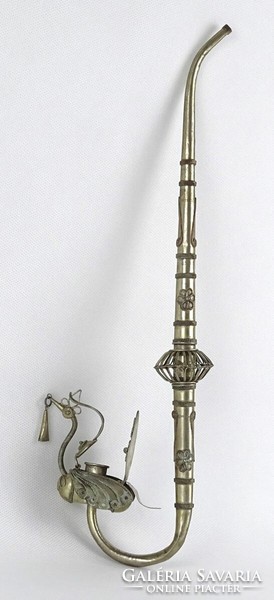 1M005 large filigree metal opium pipe with peacock decoration 32 cm