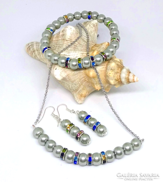Tekla silver gray pearl set, bracelet-earring-necklace