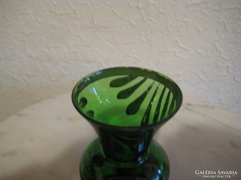 Old, hand-painted, green small vase, 5.5 x 8 cm